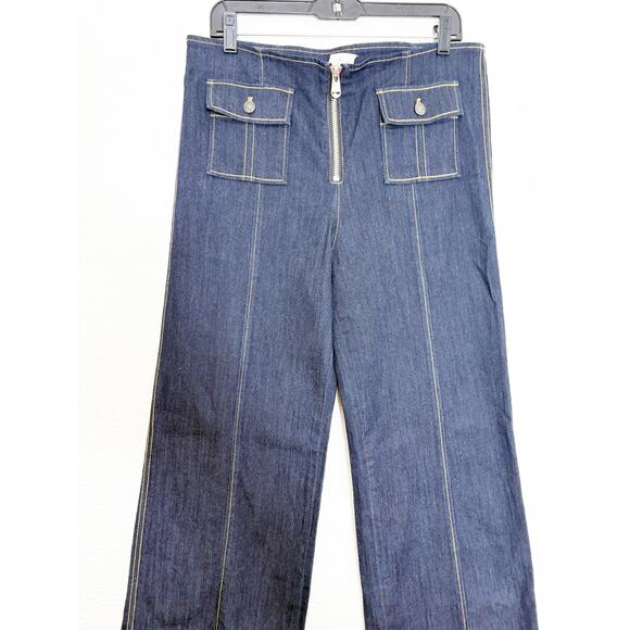 Cinq A Sept Long Azure Wide-Leg Stitched Denim Pants Size 14 Chic Minimalist - Picture 9 of 14